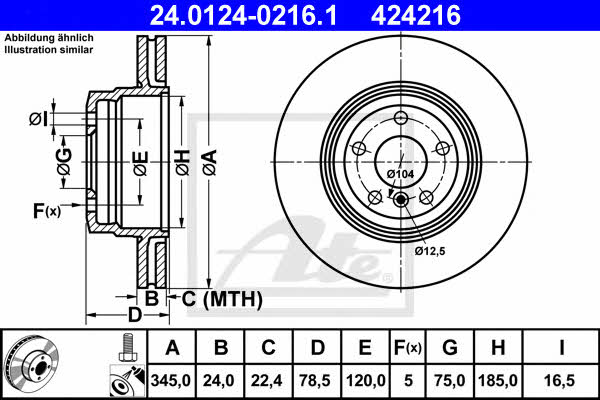 Ate 24.0124-0216.1 Rear ventilated brake disc 24012402161