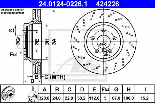 Ate 24.0124-0226.1 Rear ventilated brake disc 24012402261