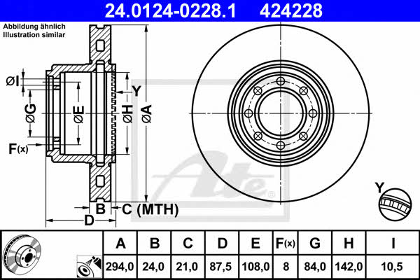 Ate 24.0124-0228.1 Rear ventilated brake disc 24012402281