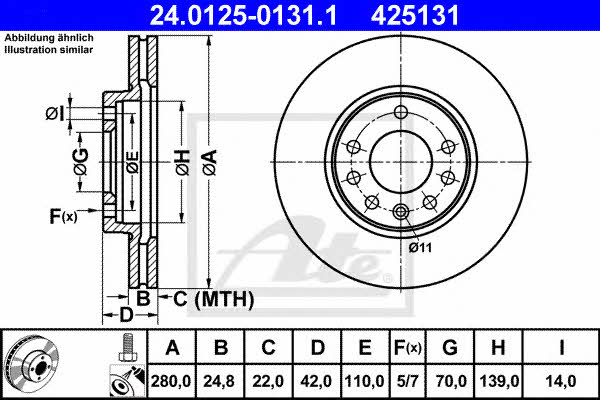 Front vented brake disc Ate 24.0125-0131.1