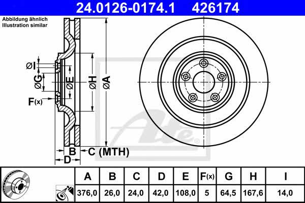Ate 24.0126-0174.1 Rear ventilated brake disc 24012601741