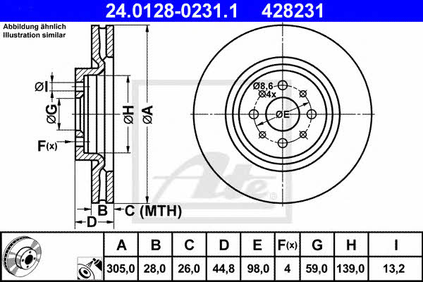 Ate 24.0128-0231.1 Front brake disc ventilated 24012802311