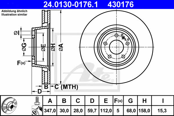 Ate 24.0130-0176.1 Front brake disc ventilated 24013001761