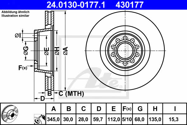 Ate 24.0130-0177.1 Front brake disc ventilated 24013001771