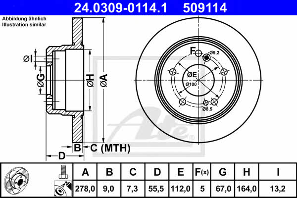 Ate 24.0309-0114.1 Rear brake disc, non-ventilated 24030901141