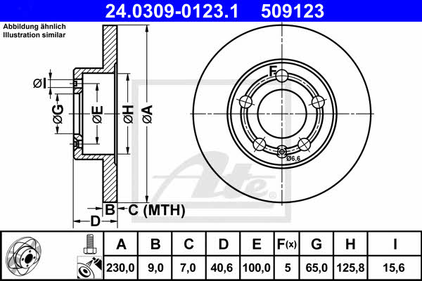 Ate 24.0309-0123.1 Rear brake disc, non-ventilated 24030901231
