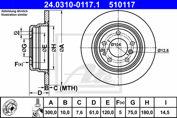 Ate 24.0310-0117.1 Rear brake disc, non-ventilated 24031001171