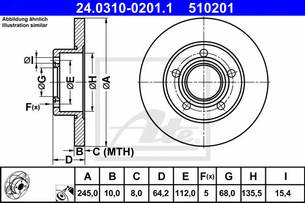 Ate 24.0310-0201.1 Rear brake disc, non-ventilated 24031002011