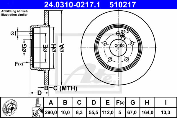 Ate 24.0310-0217.1 Rear brake disc, non-ventilated 24031002171