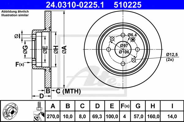 Ate 24.0310-0225.1 Rear brake disc, non-ventilated 24031002251