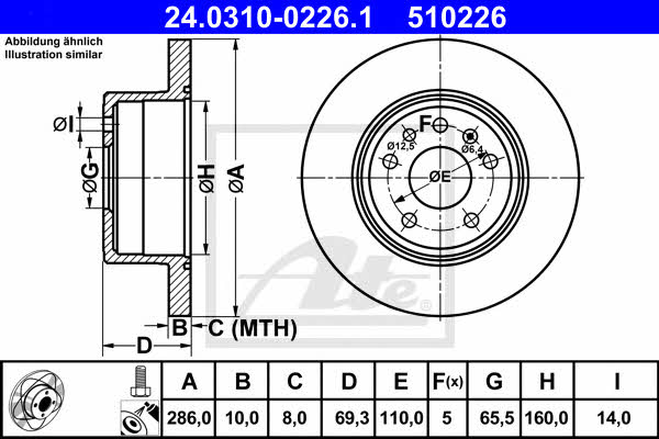 Ate 24.0310-0226.1 Rear brake disc, non-ventilated 24031002261