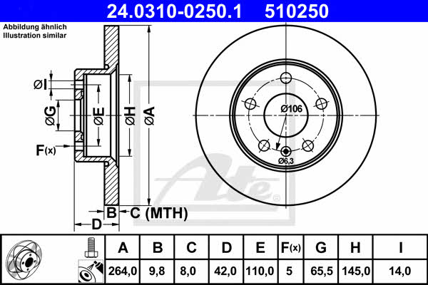 Ate 24.0310-0250.1 Rear brake disc, non-ventilated 24031002501
