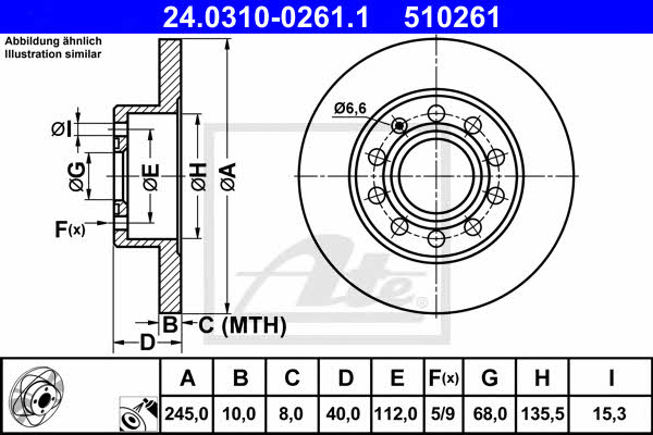 Ate 24.0310-0261.1 Rear brake disc, non-ventilated 24031002611