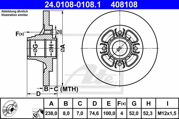 Ate Rear brake disc, non-ventilated – price 144 PLN
