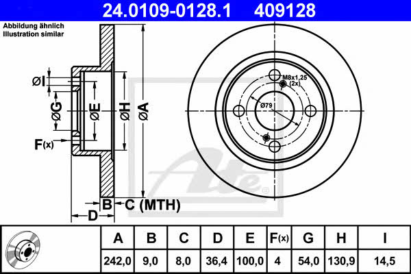 Ate 24.0109-0128.1 Rear brake disc, non-ventilated 24010901281