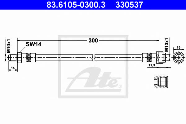 Flexible brake hose Opel Kadett E Combo: 83610503003 Ate Brake Hose