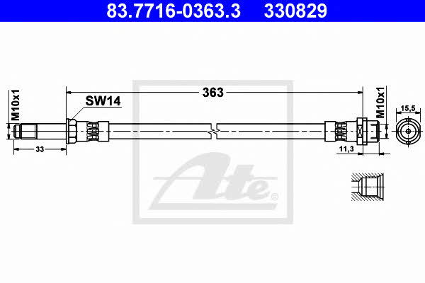 Flexible brake hose Opel Kadett E: 83771603633 Ate Brake Hose