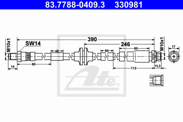 Ate 83.7788-0409.3 Brake Hose 83778804093