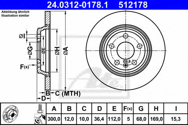 Ate 24.0312-0178.1 Rear brake disc, non-ventilated 24031201781