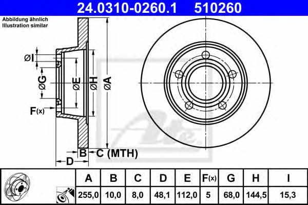 Ate 24.0310-0260.1 Rear brake disc, non-ventilated 24031002601