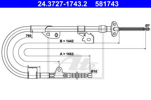 Ate 24.3727-1743.2 Cable Pull, parking brake 24372717432