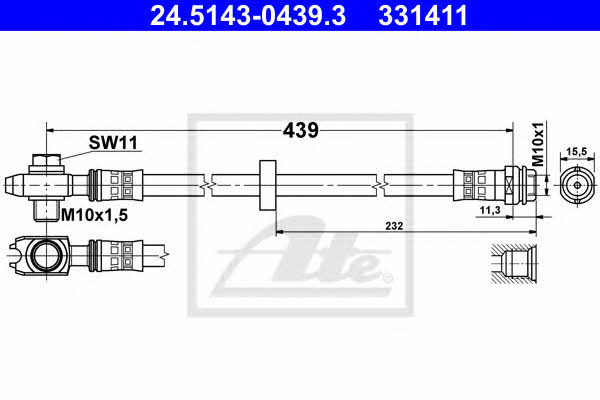 Ate 24.5143-0439.3 Brake Hose 24514304393