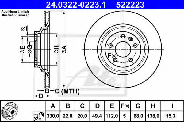 Ate 24.0322-0223.1 Rear ventilated brake disc 24032202231