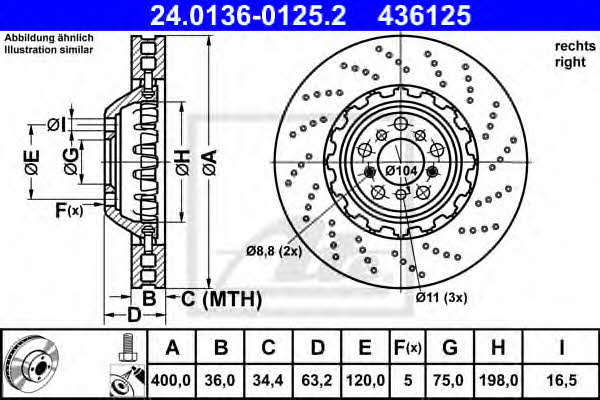 24013601252 Ate Front right ventilated brake disc