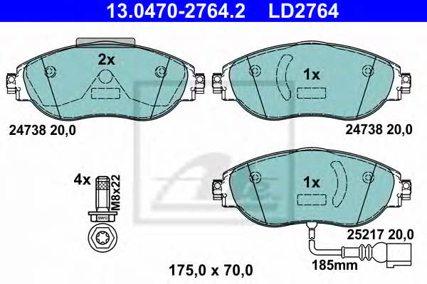 ATE CERAMIC disc brake pads, set Ate 13.0470-2764.2