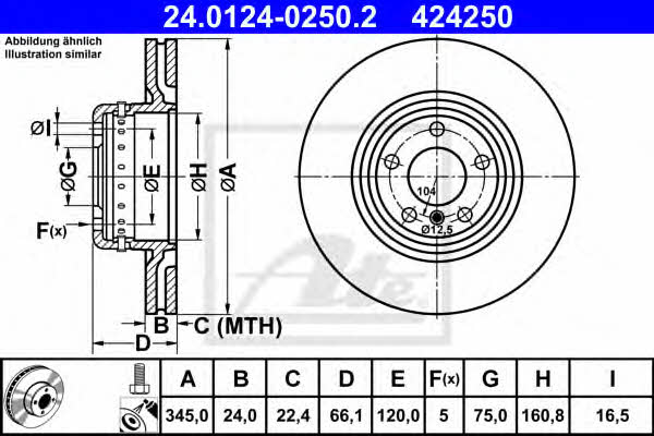 Ate 24.0124-0250.2 Rear ventilated brake disc 24012402502