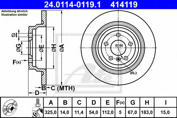 Ate 24.0114-0119.1 Rear brake disc, non-ventilated 24011401191