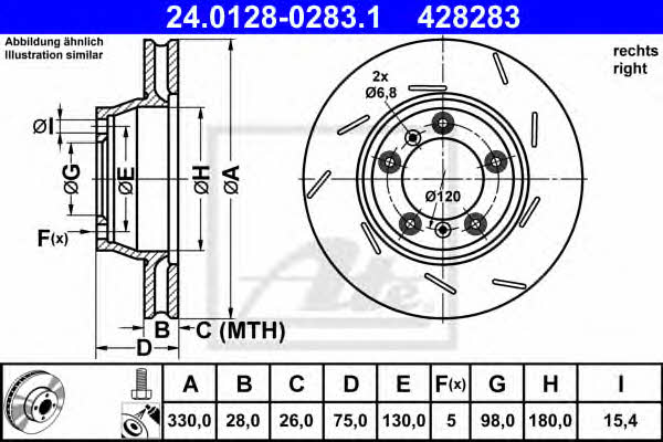 Ate 24.0128-0283.1 Rear ventilated brake disc 24012802831