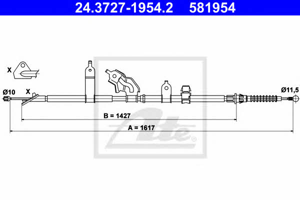 Ate 24.3727-1954.2 Parking brake cable left 24372719542