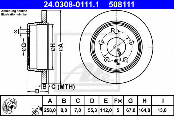 Ate 24.0308-0111.1 Rear brake disc, non-ventilated 24030801111
