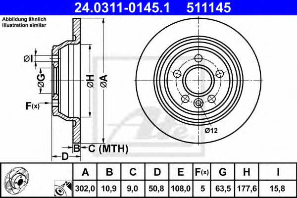 Ate 24.0311-0145.1 Rear brake disc, non-ventilated 24031101451