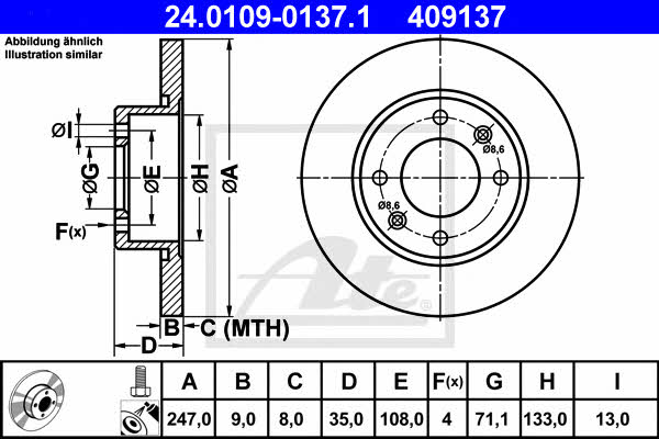 Ate Rear solid brake disc – price 128 PLN