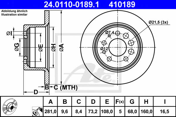 Ate Rear solid brake disc – price 127 PLN