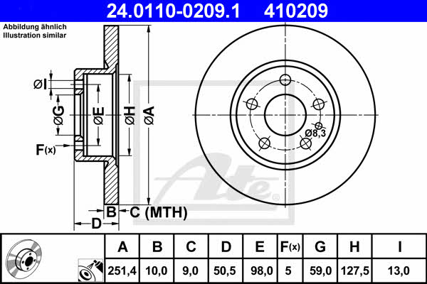 Ate Rear brake disc, non-ventilated – price 130 PLN