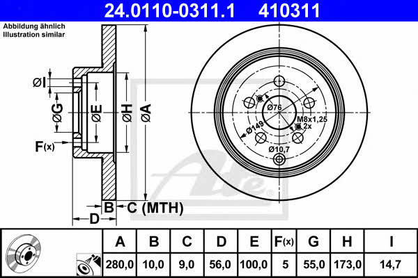 Ate Rear solid brake disc – price 221 PLN