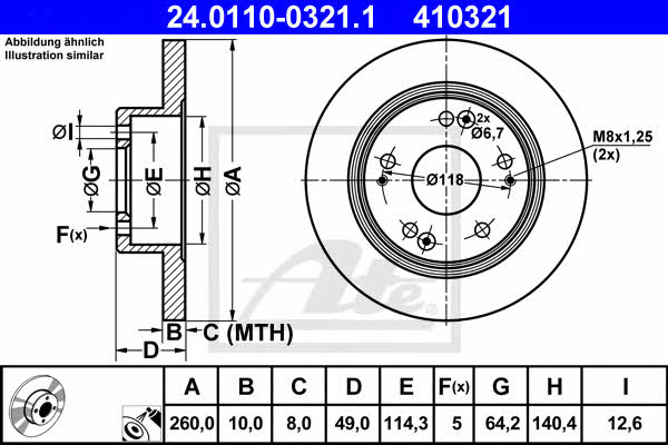 Ate Rear brake disc, non-ventilated – price 198 PLN