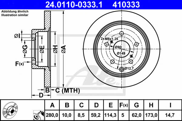 Ate Rear brake disc, non-ventilated – price 186 PLN