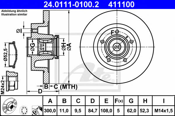 Ate 24.0111-0100.2 Rear brake disc, non-ventilated 24011101002
