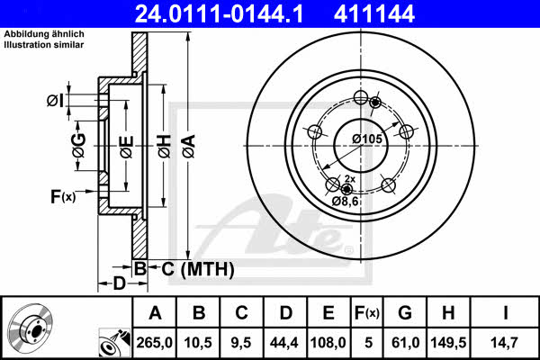 Ate 24.0111-0144.1 Rear brake disc, non-ventilated 24011101441