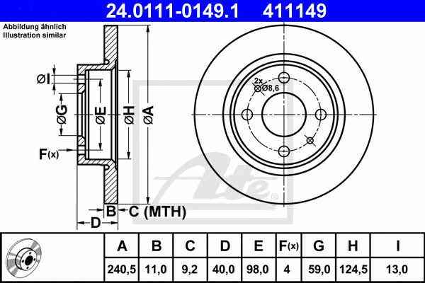 Ate Rear brake disc, non-ventilated – price 102 PLN