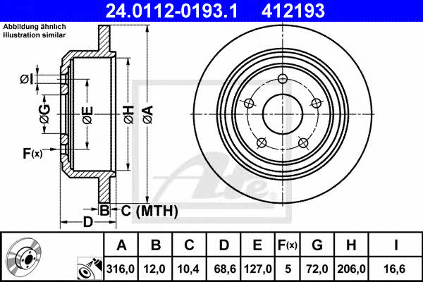 Ate Rear brake disc, non-ventilated – price 238 PLN
