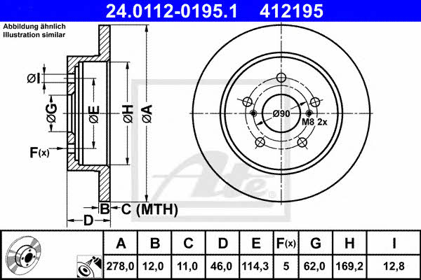 Ate 24.0112-0195.1 Rear brake disc, non-ventilated 24011201951