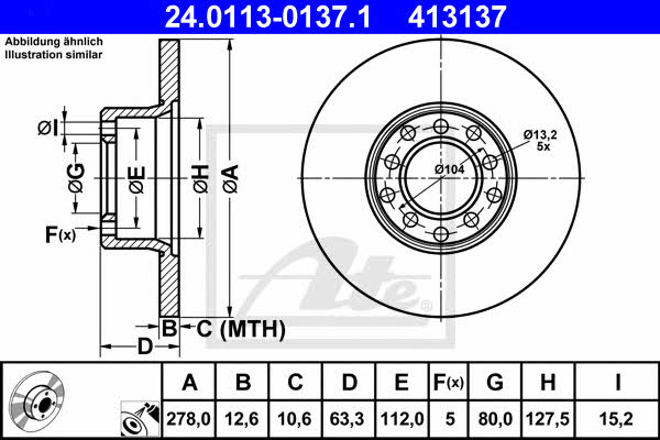 Ate Unventilated front brake disc – price 173 PLN