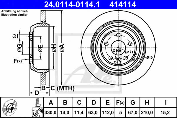 Ate 24.0114-0114.1 Rear brake disc, non-ventilated 24011401141