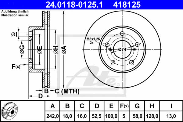 Ate 24.0118-0125.1 Front brake disc ventilated 24011801251