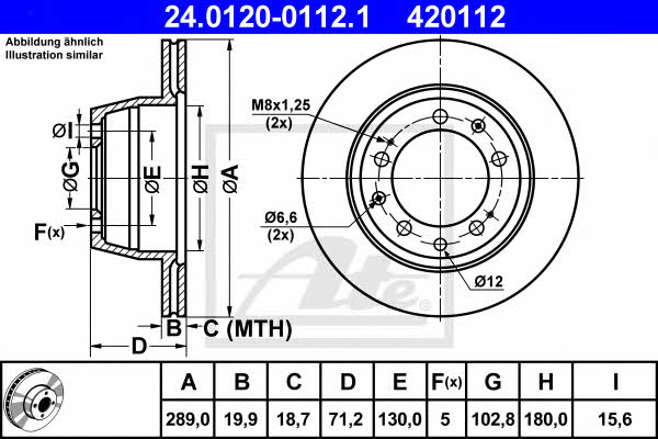 Ate 24.0120-0112.1 Rear ventilated brake disc 24012001121